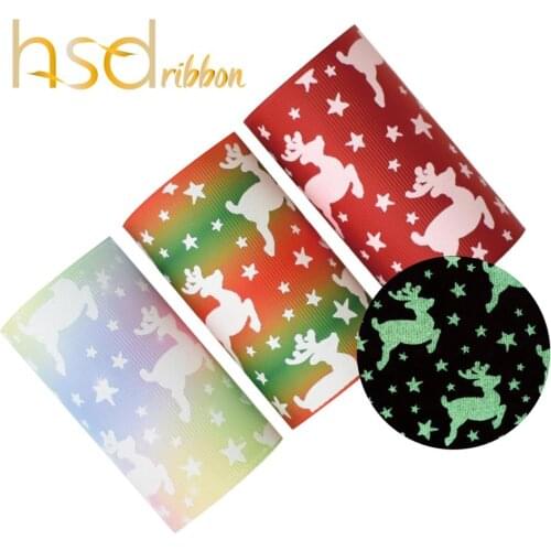 HSDRibbon 75MM 3 inch Christmas Pattern Glow in the dark noctilucent glitter Printed on grosgrain ribbon