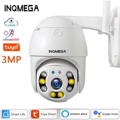 INQMEGA 3MP Tuya PTZ Smart Outdoor IP Camera 4X Zoom Wifi Camera Life Cloud Alex Google Home Waterproof CCTV Security Camera