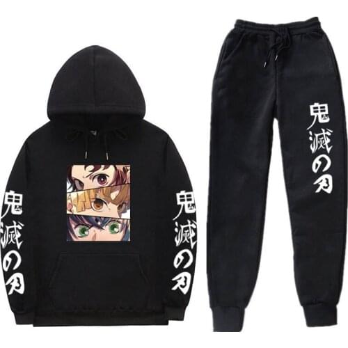Japanese Anime Demon Slayer Suit sportswear hoodie Harajuku Autumn Winter Print Casual Hoodie + Pants Two-Piece Sports Suit