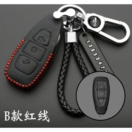 Leather Cover for Ford Fiesta Focus Mondeo Ecosport Kuga Focus ST Car Key Smart Remote Key Case Fob