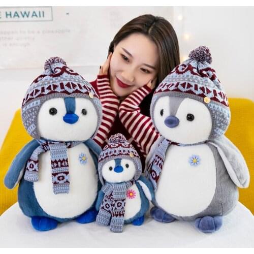 Soft New Penguin Plush Toys Stuffed Cartoon Animals Fashion Scarf Hat Glasses Doll for Kids Baby Girls Christmas Birthday Gift