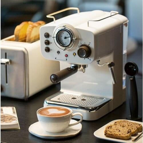 New 15Bar Espresso Offee Machine Maker Retro Style Semiautomatic Italian Steam Type Milk Foam 2 and 1 Handles Easy To Use