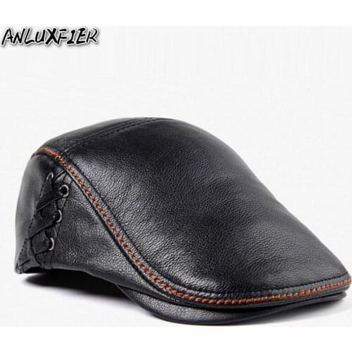 New Arrival Cowhide Mens Cap Adult Genuine Leather Warm Hat Young Hat Middle-aged Leather Cap Single Hat Wholesale B-7874