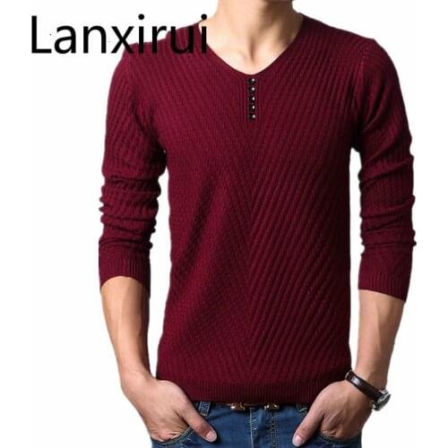 New Winter Henley Neck Sweater Men Cashmere Pullover Christmas Sweater Mens Knitted Sweaters Pull Homme Jersey Hombre