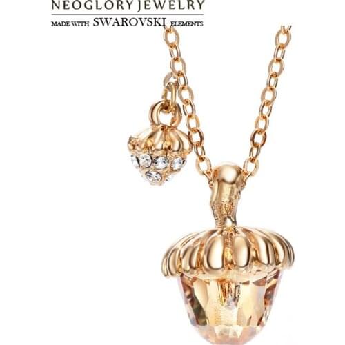 Neoglory Austria Crystal & Rhinestone Pendant Necklace Cute Pumpkin Design Champagne Gold Color Trendy Sale For Women Gift