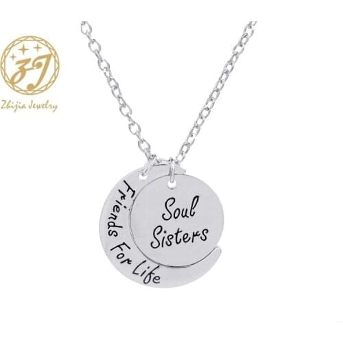 Zhijia Soul sisters friends For life BFF Necklaces Round Curved moon Statement Necklace Gift For sister jewelry