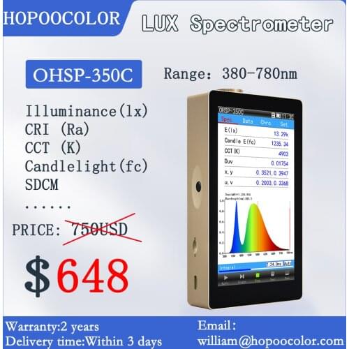 Hopoocolor handheld spectrometer OHSP-350C 380-780 nm LED light spectrometer and LUX meter