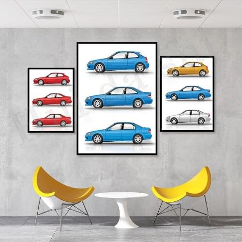 Honda Civic EK (6th generation) poster, Gift for car lovers, digital artwork print on high quality canvas