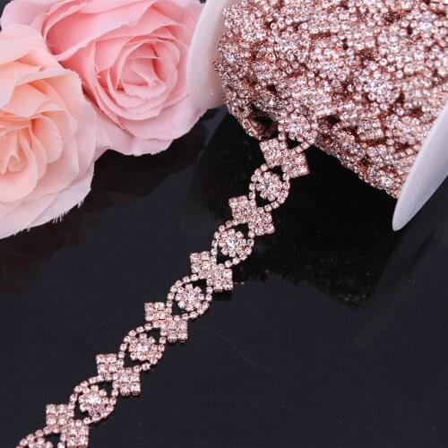 Beautiful rose gold belt rhinestone chain trim by the yardBridal Trim Applique for evening dress wedding dress sash belt
