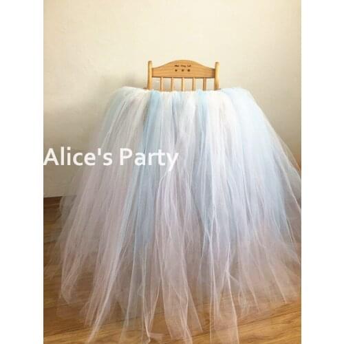 Handmade 90cm Tall White Baby Blue Tulle Skirt Kids Dinning Highchair Banner Birthday Bunting Baby Party Decoration Photo Props