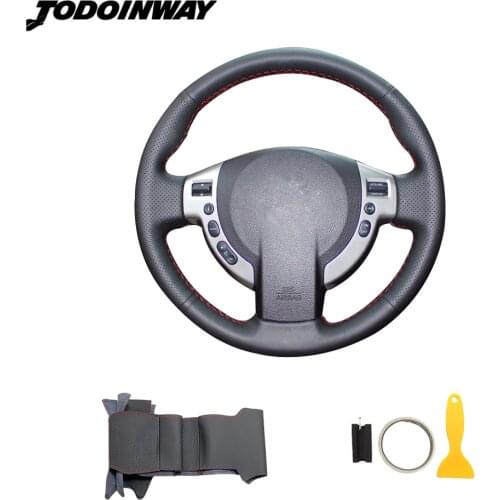 Hand Sewing Skidproof Soft Leather Braid Stitch On Wrap steering wheel cover for Nissan Qashqai j10 j11