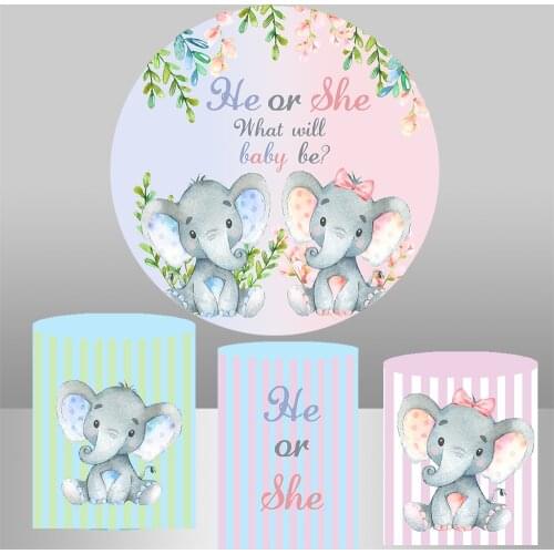 Elephant Baby Shower Photo Background Boy or Girl Gender Reveal Party Animals Decorations Round Photography Backdrops covers 817