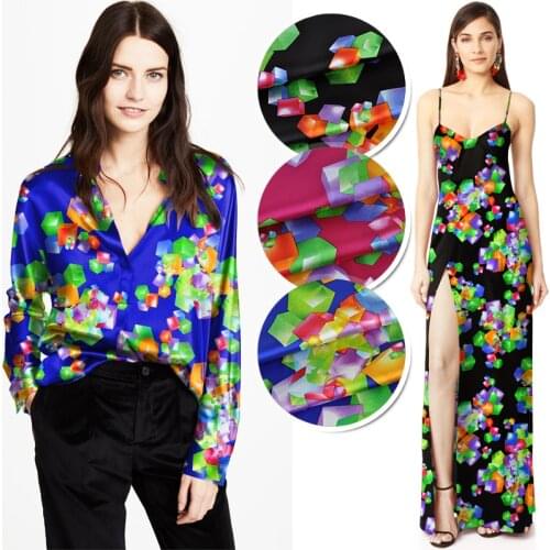 CNUM SP826 Pure Silk/ Colorful Cubic /Silk Fabric 93%Silk 7%Spandex Elastic/ Width 1.18yd Thickness 19mm/ Unit:M