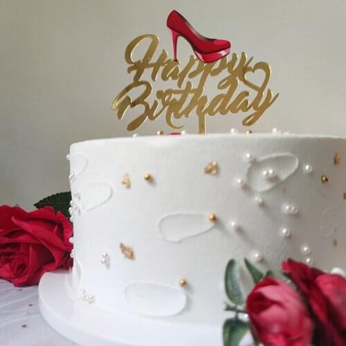Gold High Heels Lady Happy Birthday Acrylic Cake Topper Wedding Girls Cake Toppers for 16 18 21 Birthday Party Cake Decorations