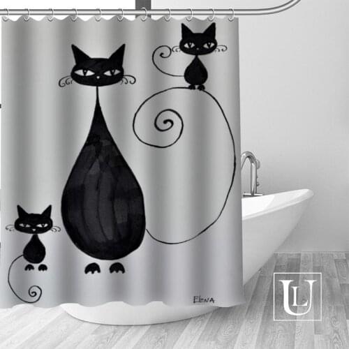 High Quality Custom Cat Shower Curtain Polyester Fabric Bathroom Curtain Hooks Mildew Resistant Bathroom Decor