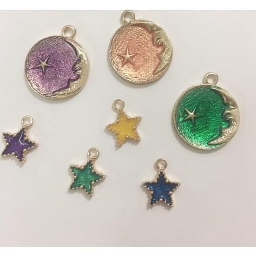 Jewelry Findings Mix 30Pcs KC Gold Mix Colors Star Moon Shape Glazing Alloy Pendants Jewelry Charms