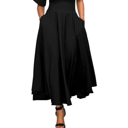 2021Summer New High Waist Side Split Women Skirt Elegant Pleated Belt Side Pockets Long Skirt Streetwear Elegant Lady Style