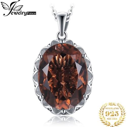 JewelryPalace Large 8ct Natural Smoky Quartz Pendant Necklace for Women Gemstone Statement 925 Sterling Silver Necklace No Chain