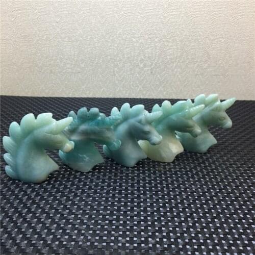 1pcs beautiful natural amazonite stone hand carved Unicorn mascot figurine healing crystal for home decoration fengshui