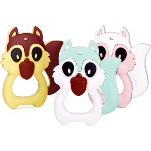 Animal Silicone Teether Wooden Ring 1PC BPA Free Nursing Accessories Chewable Rattle Circle Newborn Shower Gifts Baby Teethers