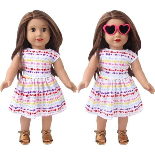 18 Inch American Doll Girls Clothes CONTRACTED 5 Color Star Dress Skirt Born Baby Toys Accessories Fit 43 Cm Boy Dolls D3