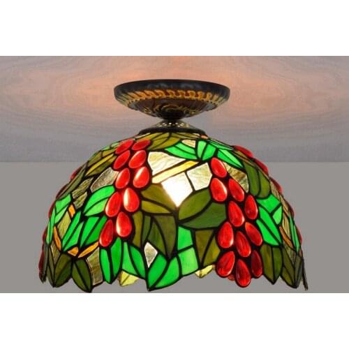 30cm European Countryside Grape Tiffany Multi-Color Glass Dining Room Bedroom Aisle Corridor Bathroom Green