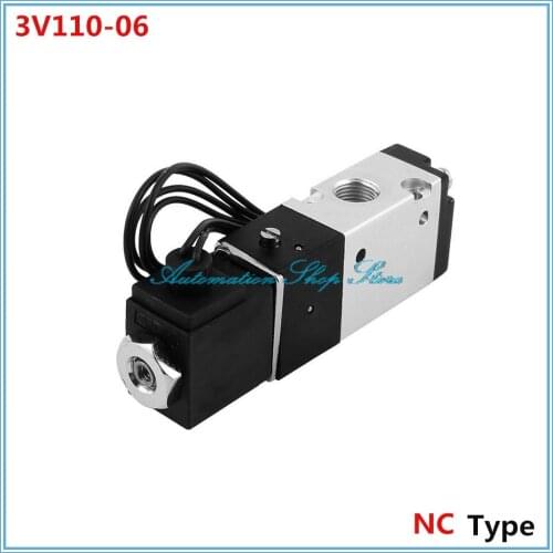3V110-06 DC12V DC24V AC110V AC220V NC Single Head 2P 3W G1/8" Solenoid Air Selector Valve 3V110-06-NC