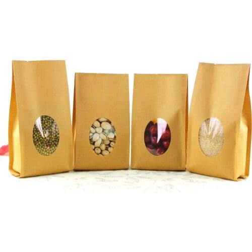 50pcs/lot-4size Moisture Proof Stand Up Top Open Kraft Paper Organ Bag Clear Plastic Window Pouch For Food Tea Packaging