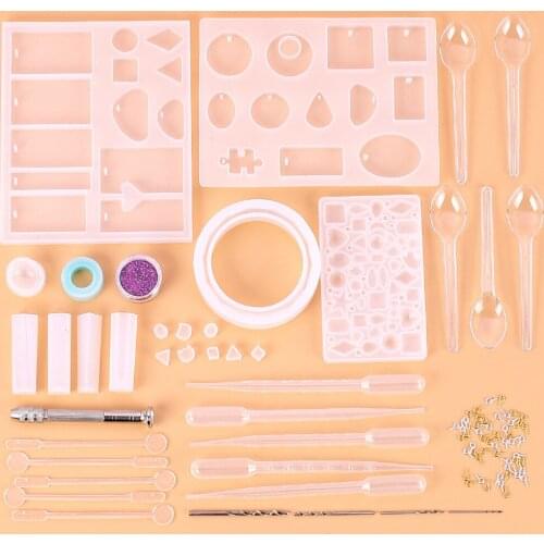 73 pcs/set Silicone Resin Mould Jewellery Pendant Molds With Drill Tools For DIY Jewelry Craft Making