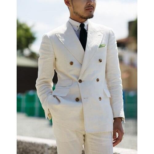 White Double Breasted Solid 2-Piece Slim Fit Mens Suit Notch Lapel One Button Tuxedo Jacket Pants Set ( Blazer+Pant)