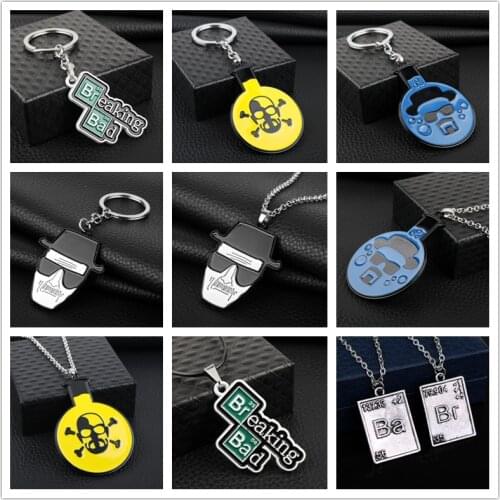 Movie Breaking Bad BA BR Heisenberg Keychain Necklace Metal Pendant KeyRing Men Women Key Chains Trinkets Christmas Gift