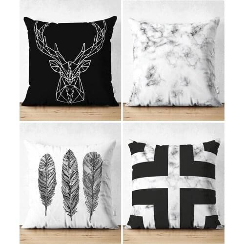 Double-Sided Black White Color 4'Lü Concept Suede Cushion Pillow Decorate Case Set Quality Stylish Home Garden Room Kitchen Gift Useful Colorful