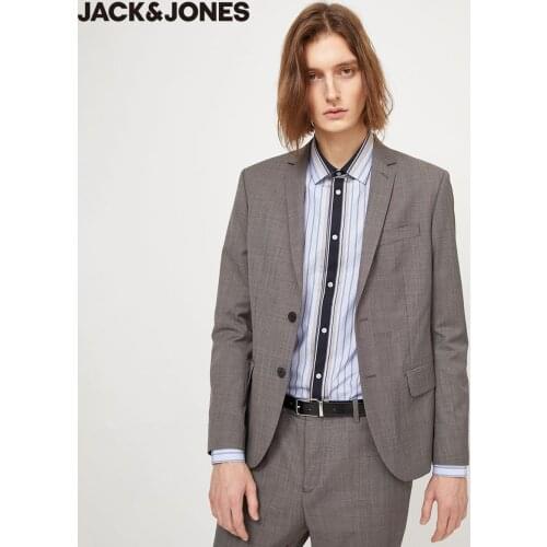 JackJones Mens Business Casual Vintage Dark Pattern Notched Collar Suit Jacket|220172506