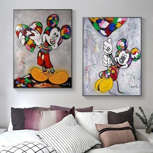 Canvas Painting Disney Stickers Posters and Prints Mickey Minnie Graffiti Minimalist Wall Art Pictures for Room Decoration
