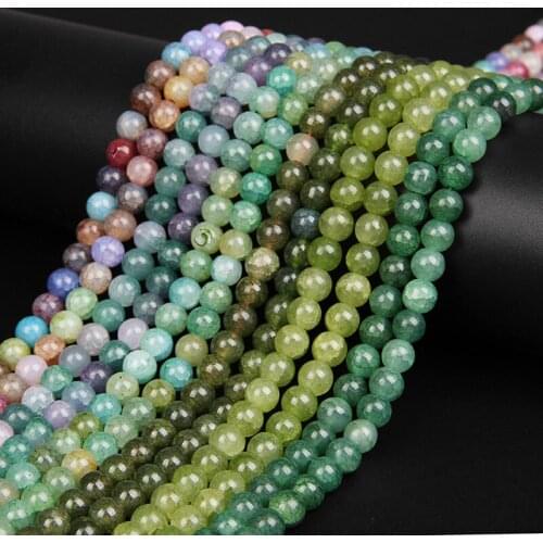 Round 8mm Natural Stone Bead Rock Loose Green Cracked Agates Beads for Bracelet Jewelry Making Findings DIY Crafts Accessories