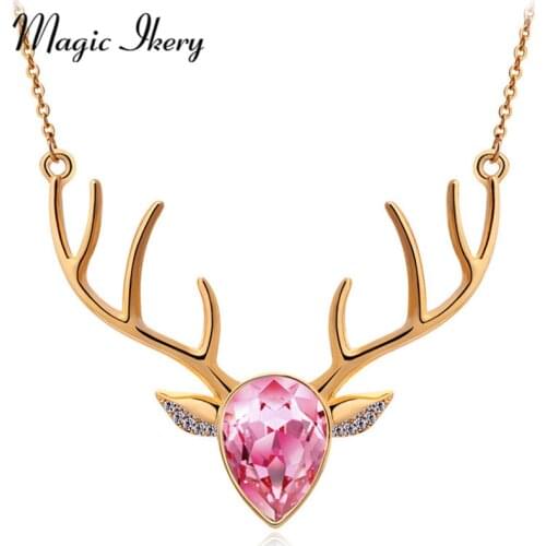 Magic Ikery Christmas Day gifts Fashion Jewelry Gold Color Crystal Korea Deer Necklaces Pendants for women MKZ4618