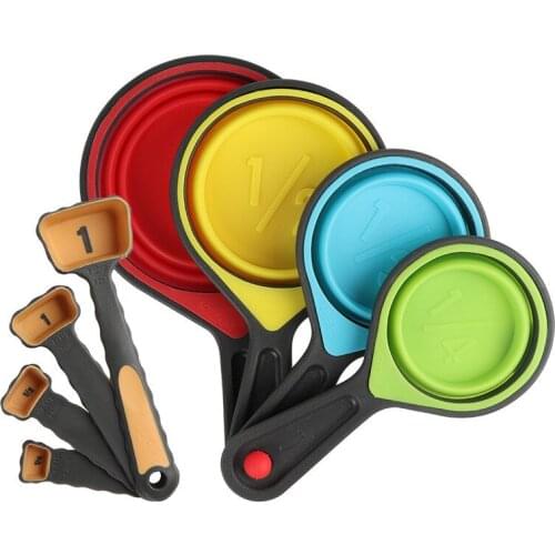 Baking Measuring Cups and Spoons Collapsible Cooking Measuring Cup FDA Silione Measure Spoon Home Kitchen Tools Accessories Set