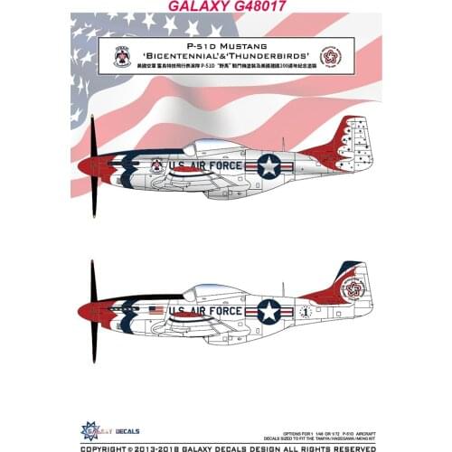 GALAXY Model G48017 1/48 Scale P-51D Mustang Bicentennial & Thunderbirds Decal fit for Tamiya/Hasegawa/Meng Model