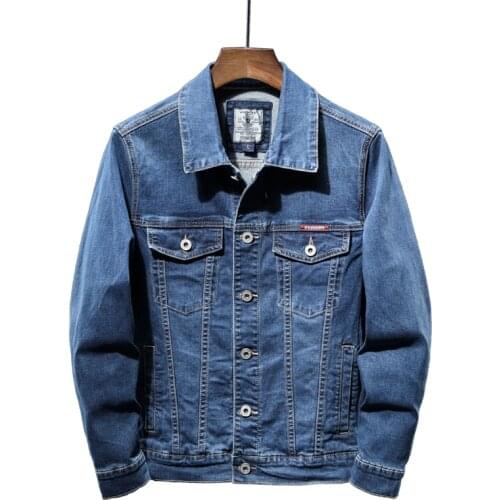 New Autumn Mens Blue Denim Jacket Fashion Casual Cotton Elasticity Jeans Coat Male Brand Clothes