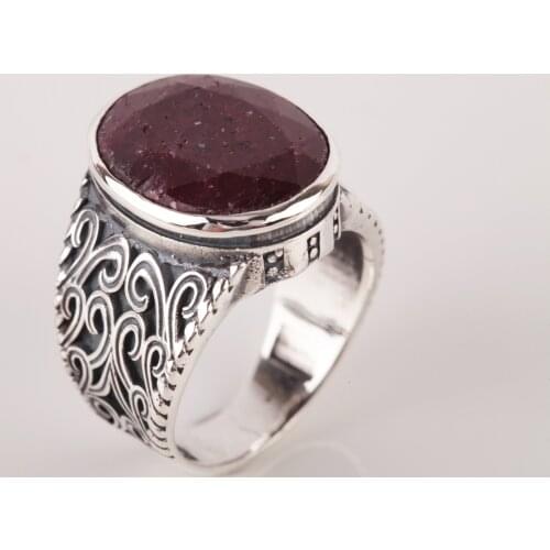 UM US JEWELRY Ruby Cubic Zirconia 925 Sterling Silver Men Ring