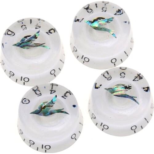 Musiclily Pro Metric Size Abalone Bird Top Guitar Speed Control Knobs for Epiphone Les Paul SG Style, White (Set of 4)