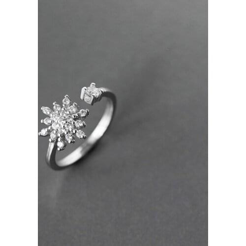 New Fashion Rings For Women Party Shiny Crystal CZ Snowflake Opening Ring Fine Jewelry Christmas Gift