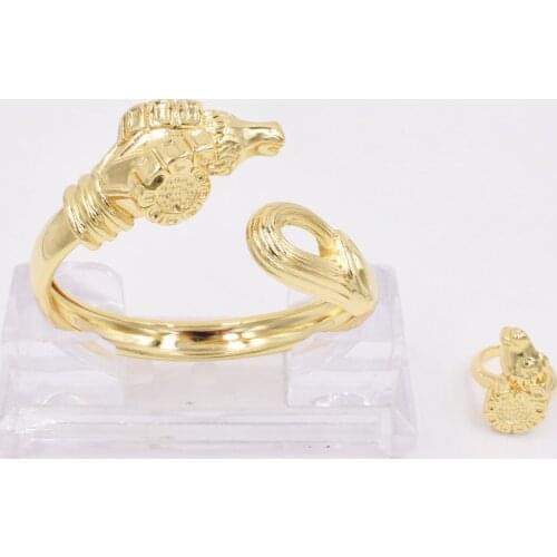 NEW High Quality Ltaly 750 Gold color Jewelry Set For Women african beads fashion Bracelet Ring jewelry