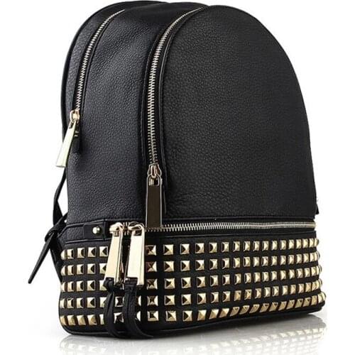 Luxury brand Designer Women rivet Backpack Ladies Back pack Genuine Leather travel bagpack small school bags for Girls mochila