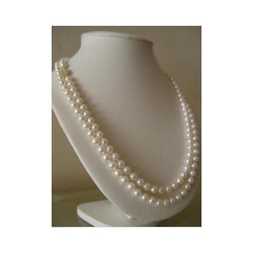 TWO STRANDS 9--10MM SOUTH SEA ROUND WHITE PEARL NECKLACE 18"19"925S KKK