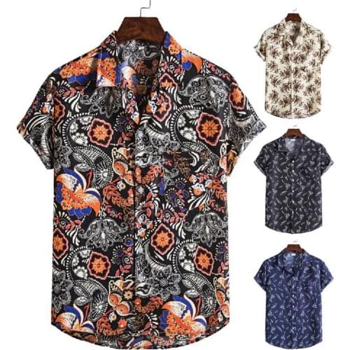 Casual Hawaiian Shirts Men Ethnic Print Summer Mens Shirts Short Sleeve Turn Down Collar Hawaiian Shirts Men Top Men Clothing