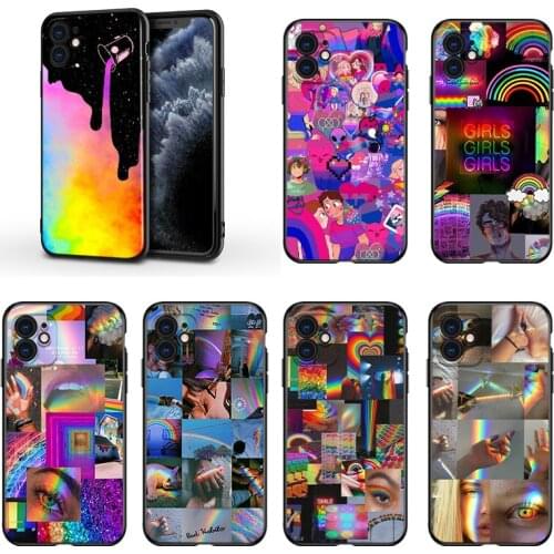 Gay Lesbian LGBT Rainbow For Apple iPhone 13 12 11 Mini XS XR X Pro MAX SE 2020 8 7 6 5 5S Plus Black Silicone Phone Case