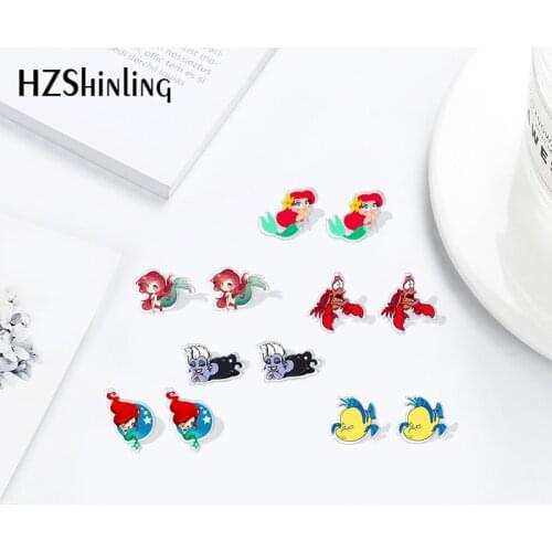2021 New Funny Ariel Little Mermaid Usura Acrylic Stud Earrings Stainless Steel Summer Sweet Ear Jewelry Resin Epoxy