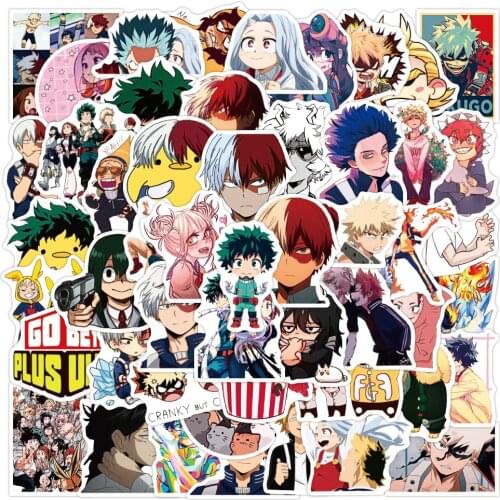 50PCS My Hero Academia Shoto Todoroki Stickers Cosplay Bakugou Katsuki Midoriya Izuku PVC Waterproof Stickers Anime Props Gifts