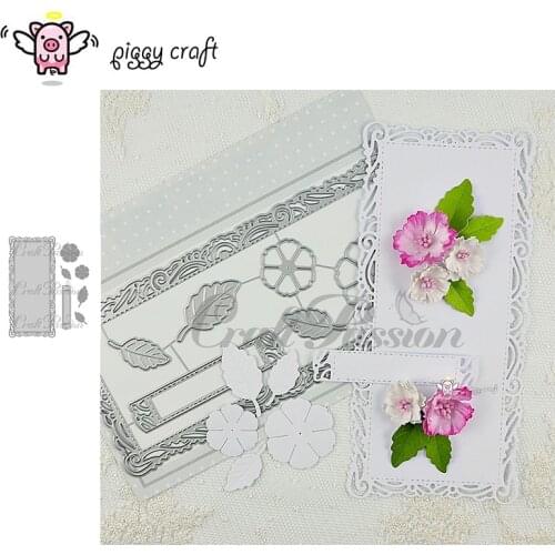 Piggy Craft metal cutting dies cut die mold Lace flowers rectangular frame Scrapbook paper craft knife mould blade punch stencil